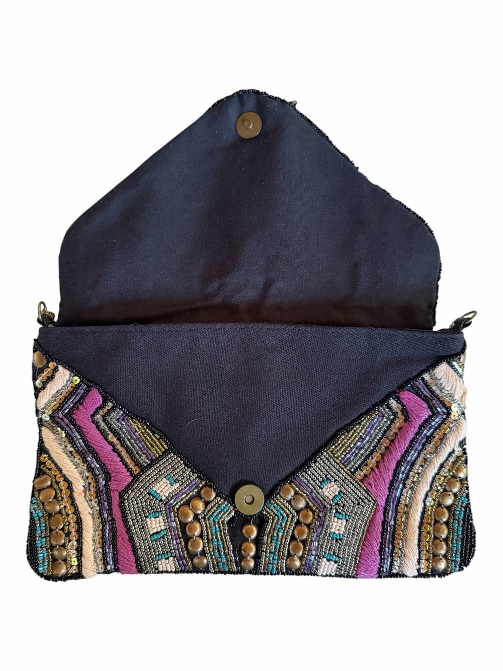 Midnight Mosaic Embellished Beaded Boho Crossbody Clutch - Picture 3 of 6